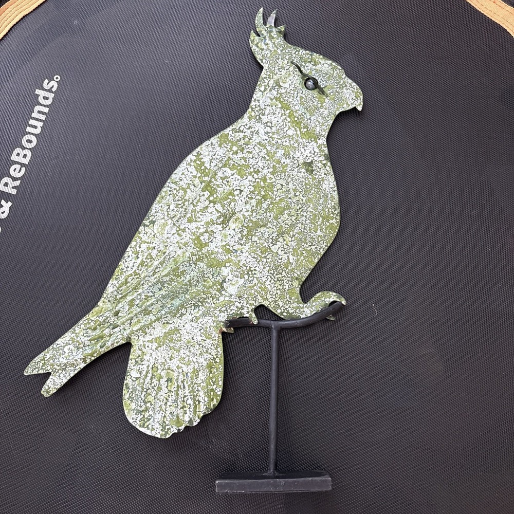 Pier 1 Large 23" Metal Cockatoo Parrot Sculpture Distressed Green Bird Decor
